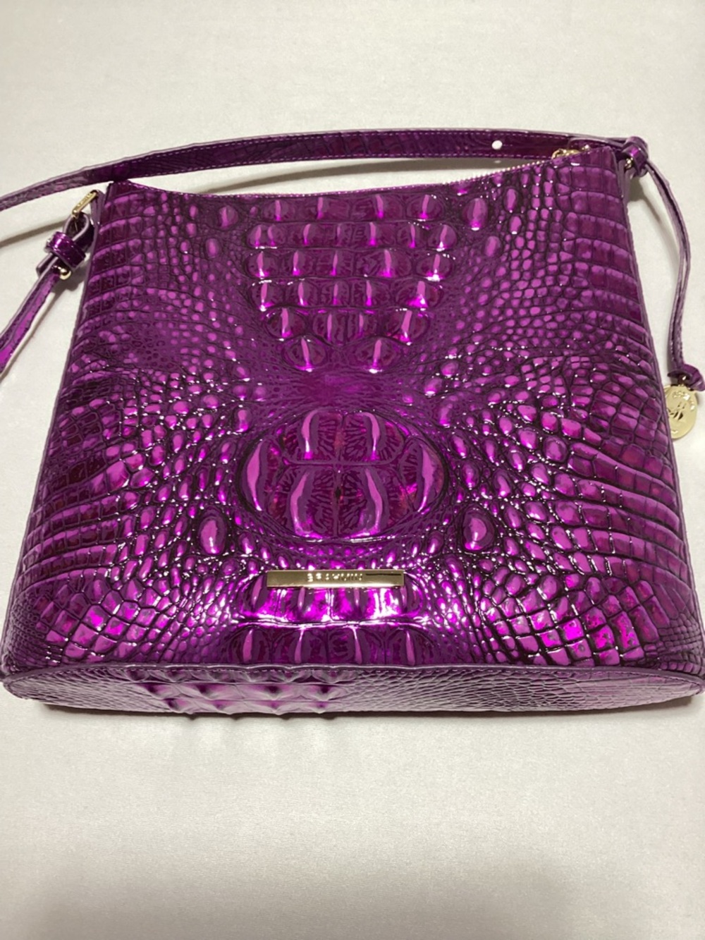 Brahmin Katie Crossbody Metallic Croc-Embossed Purple  Bag - Picture 7 of 14